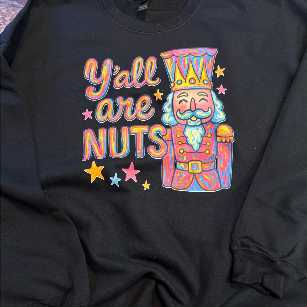 Gildan Black Sweatshirt with Colorful Nutcracker Graphic
